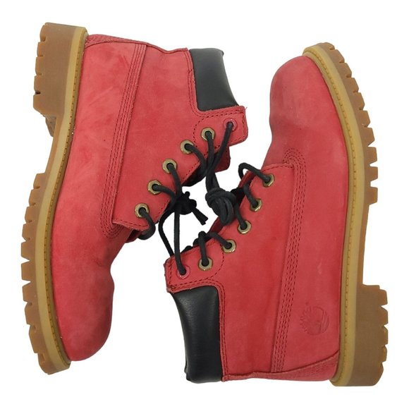 Timberland Nubuck Leather Boots Boys Size US 3 UK 2.5 EU 35 Red 6578R Hiking - Picture 3 of 12